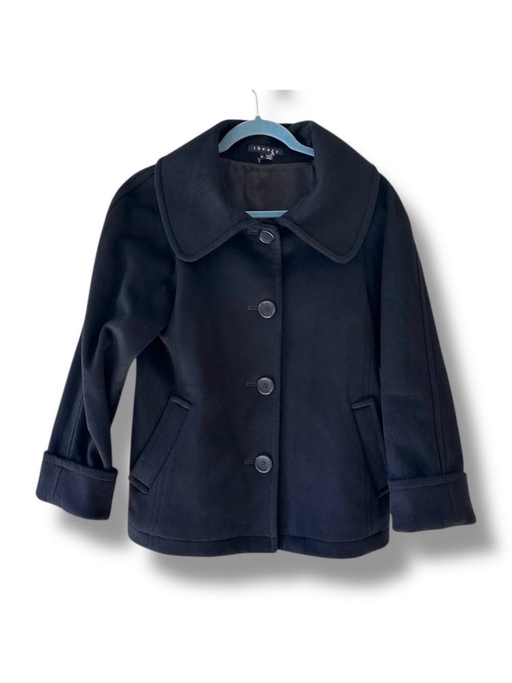 Theory Olivan Elect Black Short Peacoat Jacket Women's Size Medium Made in Japan